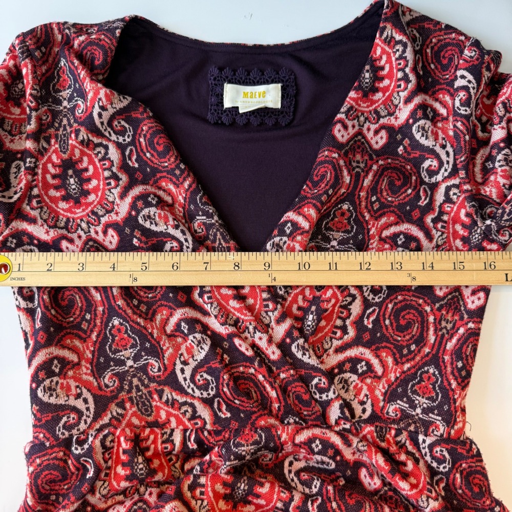 Maeve Anthropologie Paisley Belted Fit Flare Dress Pockets Small Boho Indie 70s - Picture 14 of 15